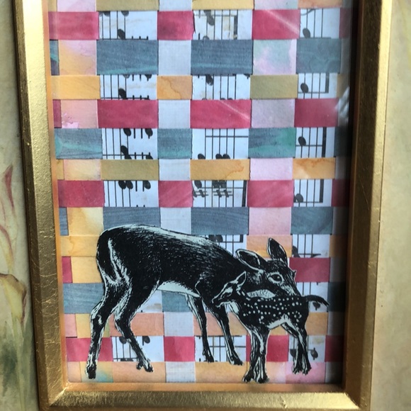 I Doe Love You Deer Framed Hand Woven Paper Vintage Children’s Collage Book Art - Picture 5 of 6